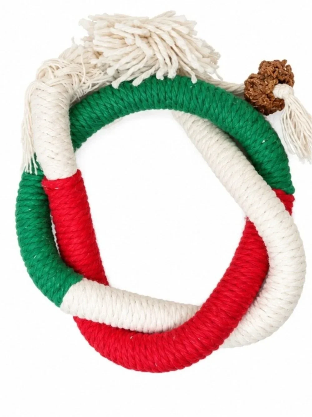 Red Green White Rope Dog Toy | Durable Tug & Chew Toy | Braided Cotton Rope Ring